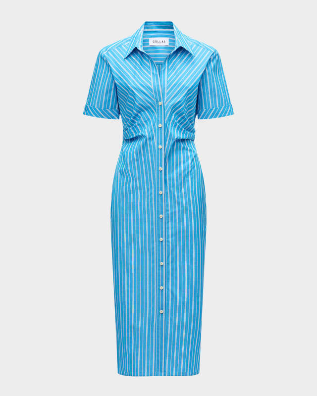 Lou Pleated Striped Cotton Midi Shirtdress